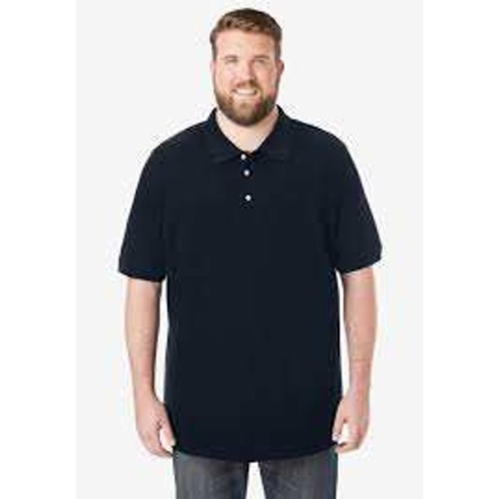 KingSize Mens 2XL Big Black Vertical Ribbed Short Sleeve Polo Shirt Banded Hem